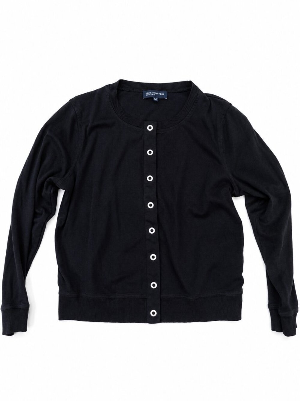 Jones New York Black Snap Front Cardigan Crewneck Sweater Size XL
